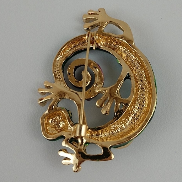 Gecko Lizard Brooch Pin Bow Tie Enamel Whimsical Fun Collectible - Picture 5 of 9